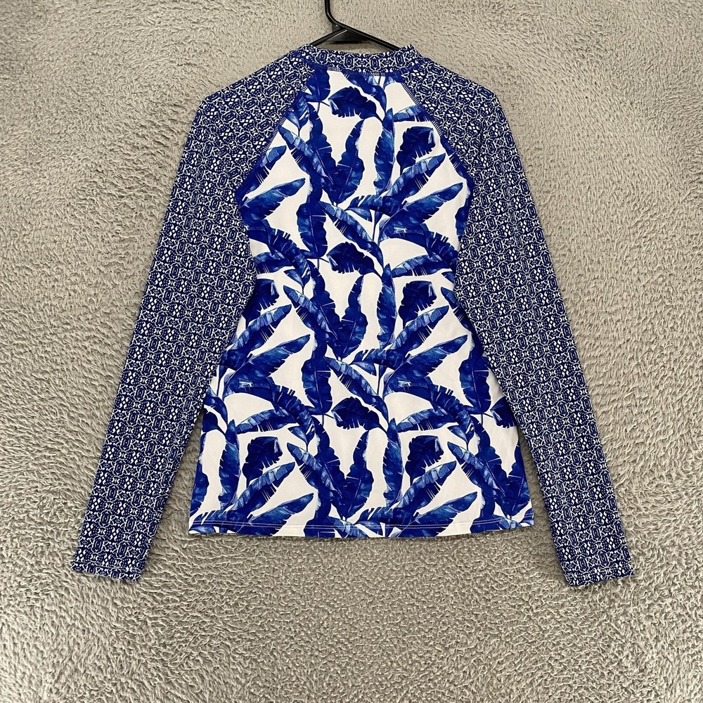 Cabana Life Rash Guard Swim‎ Shirt Womens Medium Blue Leaf Long Sleeve Tropical - Picture 9 of 13